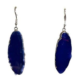 Sliced cobalt agate earrings wrapped in silver.